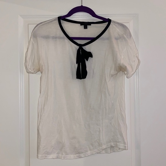 J Crew Size Small White Tee with Black Bow - Picture 1 of 3